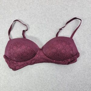Victoria's Secret Bra Womens L Purple Push Up Lace Underwire Padded Floral